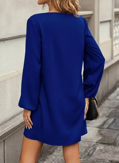 Rochie mini din crepă importată cu mâneci lungi și guler rotund, 30377