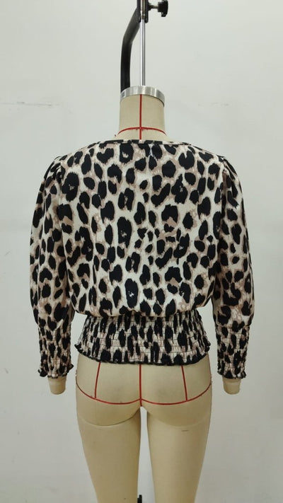 Women's Long Sleeve Crew Neck Leopard Print Modal Blouse, 30401