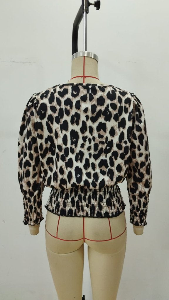Women's Long Sleeve Crew Neck Leopard Print Modal Blouse, 30401
