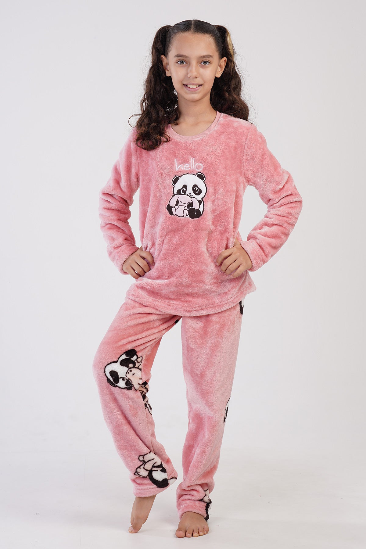 SET DE PIJAMA CU FUSTĂ OVALĂ ȘI GULER MOALE ȘI MÂNECĂ LUNGĂ PENTRU FETIȚĂ (7-8/13-14) - ROZ