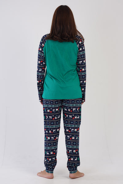 Kadın Penye Süprem Xxl O Yaka Reglan Uzun Kol Eteği Oval Manşetli Pijama Takım - Yeşil