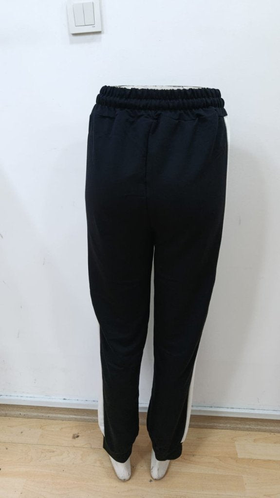 Pantaloni sport de damă din viscoză, cu două fire, cu talie înaltă, cu șireturi, detalii cu ochiuri și bandă laterală, 30862