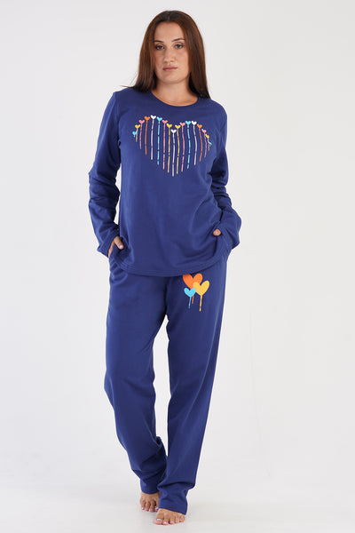 SET PIJAMA FEMEI 2 FIRE XXL GULER ROTUND MÂNECĂ LUNGĂ CU BUZUNARE OVALE ȘI TIV ROTUND - 1193INDIGO