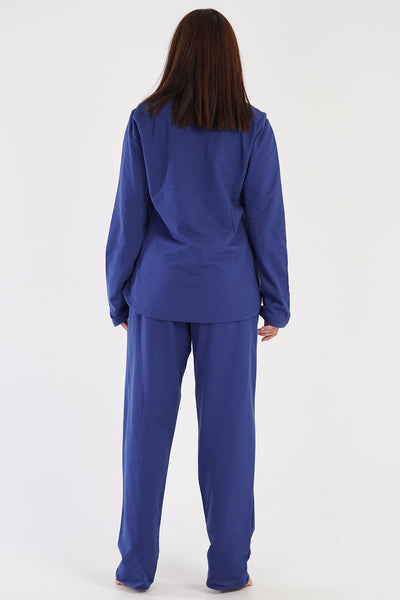 SET PIJAMA FEMEI 2 FIRE XXL GULER ROTUND MÂNECĂ LUNGĂ CU BUZUNARE OVALE ȘI TIV ROTUND - 1193INDIGO