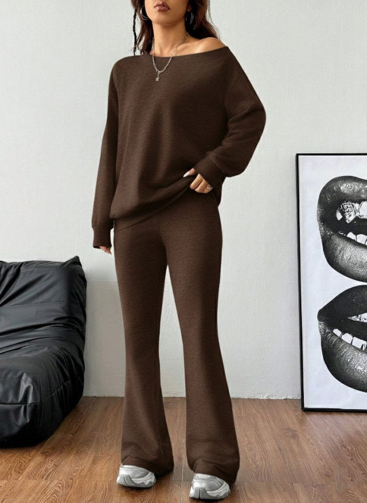 Set de două piese pentru femei, cu mânecă lungă, un umăr, bluză și pantaloni, cu două fire, 30595