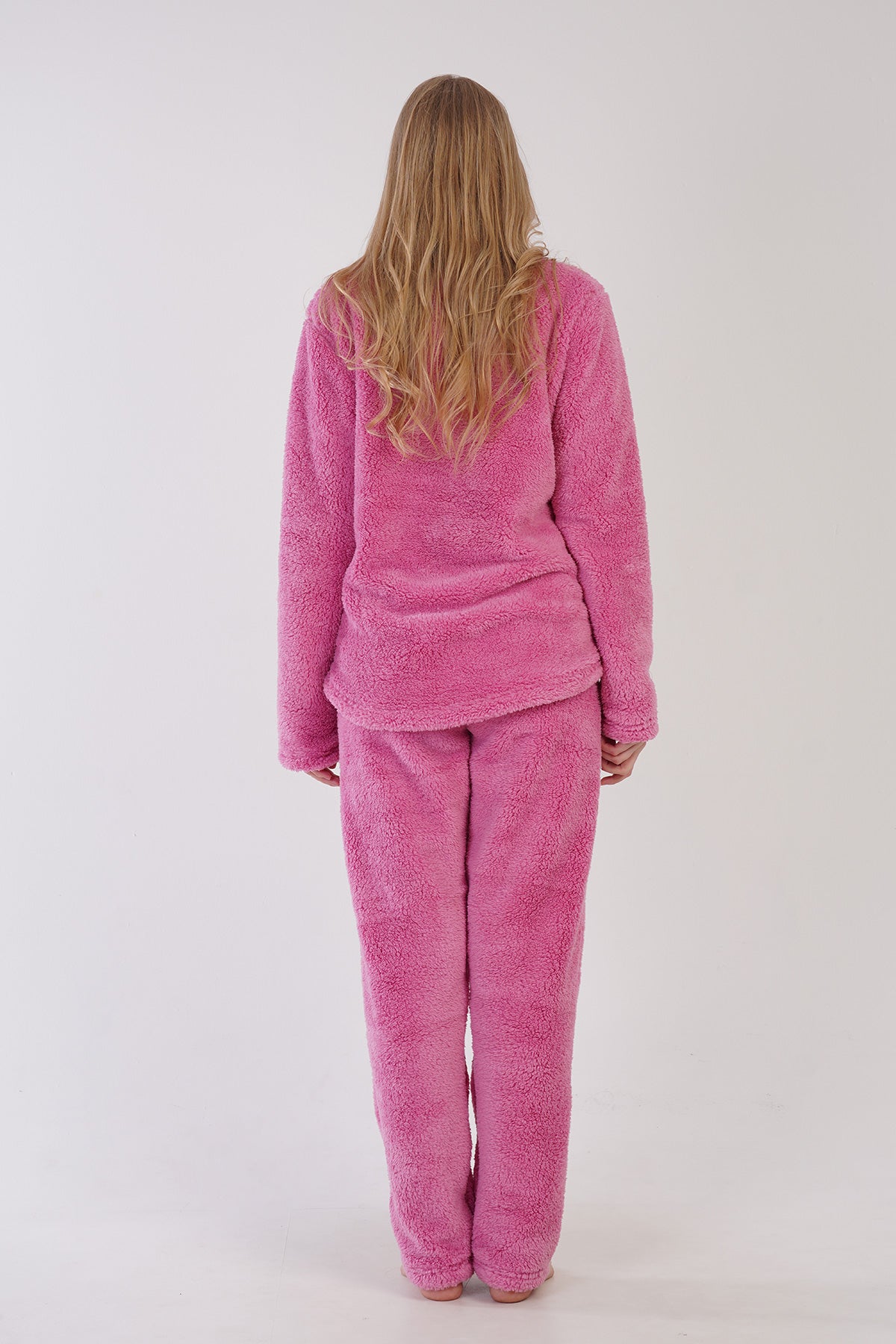 Kadın Welsoft O Yaka Uzun Kol Eteği Oval Cepli Pijama Takım - Pınk