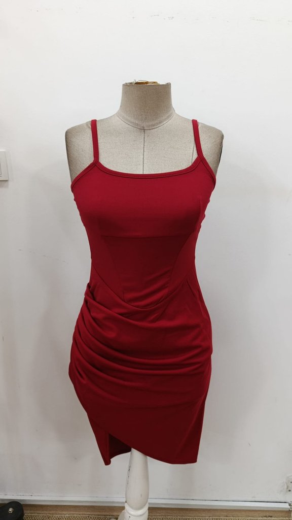 Rochie mini din crep cu decolteu pătrat și bretele pentru femei, cu detalii asimetrice în față, 30624