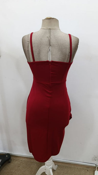 Rochie mini din crep cu decolteu pătrat și bretele pentru femei, cu detalii asimetrice în față, 30624