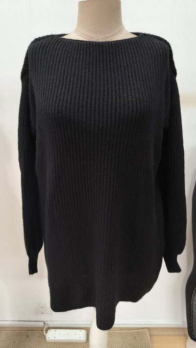 Rochie scurtă tricotată cu mânecă lungă și guler rotund pentru femei, 30705