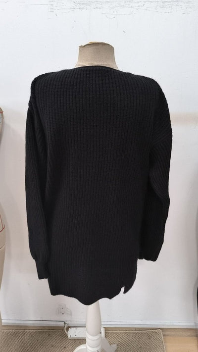 Rochie scurtă tricotată cu mânecă lungă și guler rotund pentru femei, 30705