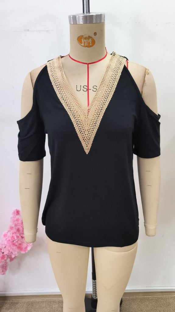 Bluza din viscon cu umerele descoperite, guler V, 36628