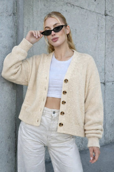 Cardigan tricotat cu cinci nasturi, croială lejeră, mărime mare, 32088