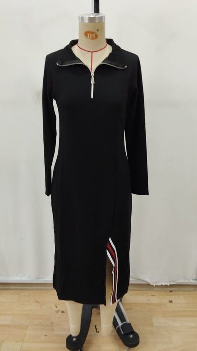 Rochie midi din viscoză, cu două fire, cu guler înalt și fermoar în față, pentru femei, 32281