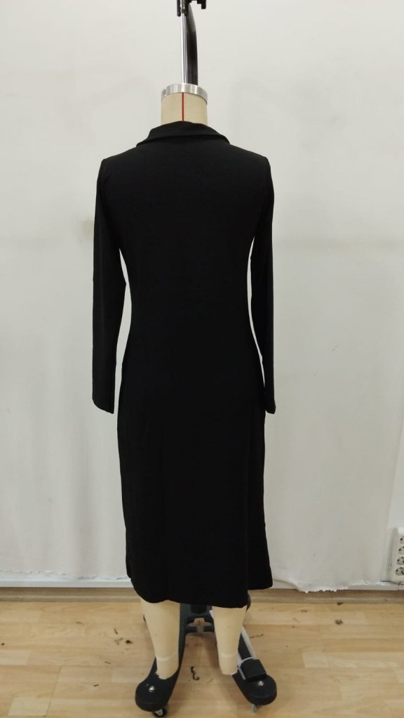 Rochie midi din viscoză, cu două fire, cu guler înalt și fermoar în față, pentru femei, 32281