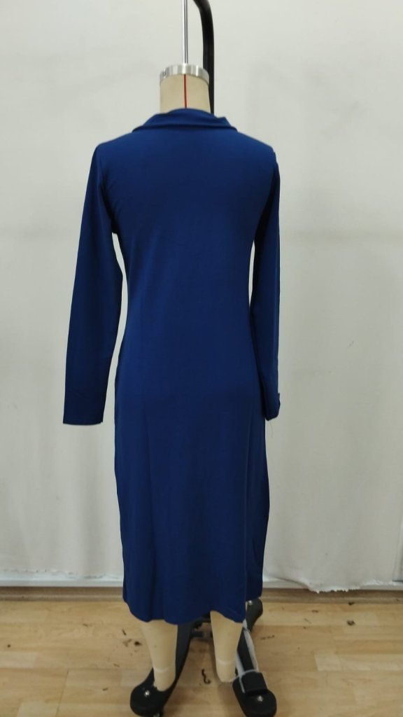 Rochie midi din viscoză, cu două fire, cu guler înalt și fermoar în față, pentru femei, 32282