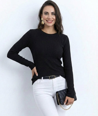 Pulover tricotat cu mânecă lungă și guler rotund pentru femei, 32209