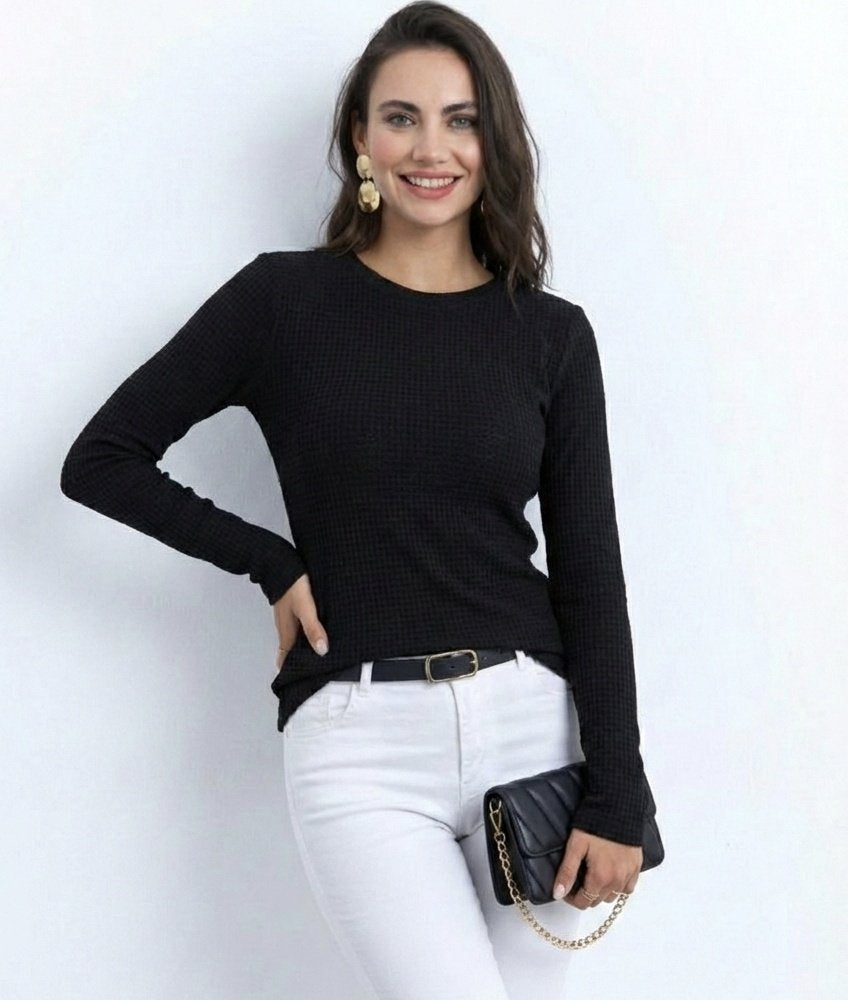 Women's Long Sleeve Crew Neck Knit Sweater, 32209