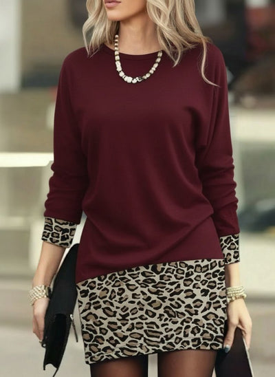 Rochie Mini Leopard cu Două Piese din Viscoză și Mâneci Lungi pentru Femei, 30771