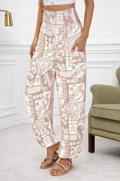 Pantaloni cargo cu model etnic și buzunare pentru femei, 31627
