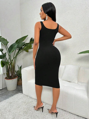 Rochie midi cu corset, decolteu rotund în V și bretele pentru femei, 30894