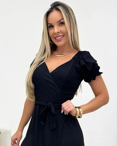 Rochie lungă tricotată cu mânecă scurtă pentru femei, cu detaliu înfășurat în față, 30952