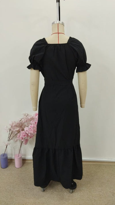 Rochie lungă tricotată cu mânecă scurtă pentru femei, cu detaliu înfășurat în față, 30952