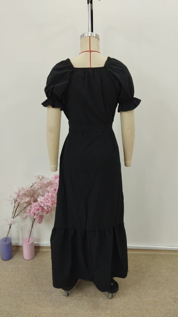 Rochie lungă tricotată cu mânecă scurtă pentru femei, cu detaliu înfășurat în față, 30952