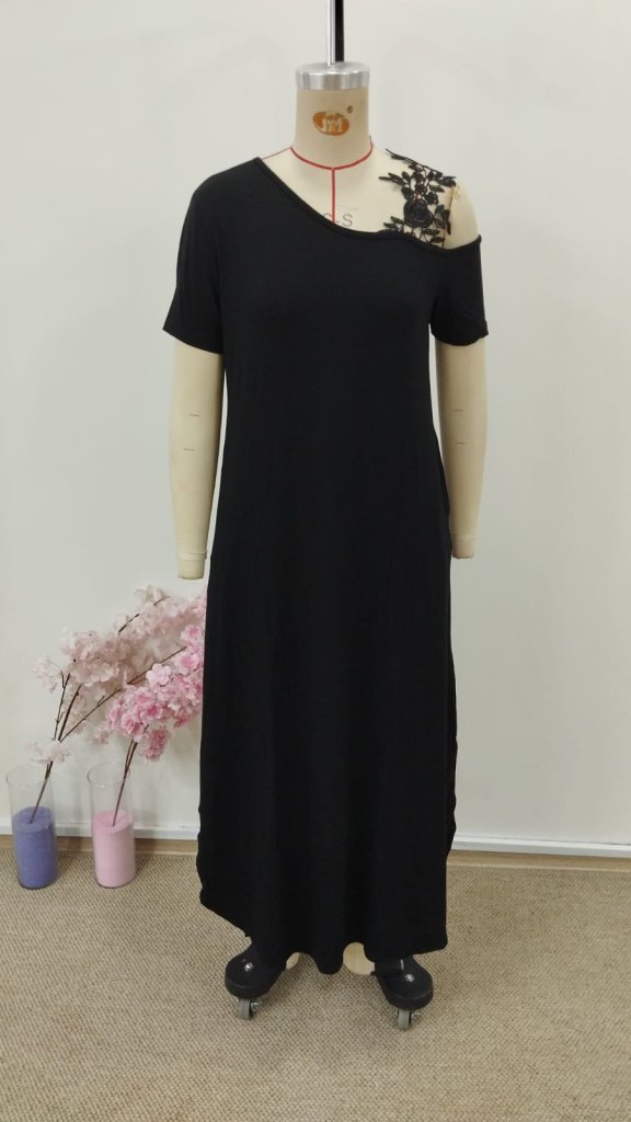 Rochie lungă din viscoză, cu mânecă scurtă și buzunar, pentru femei, cu umeri goi, 30961