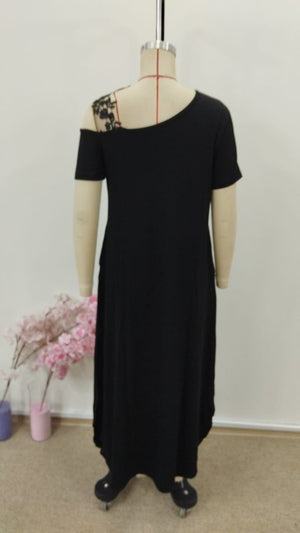 Rochie lungă din viscoză, cu mânecă scurtă și buzunar, pentru femei, cu umeri goi, 30961