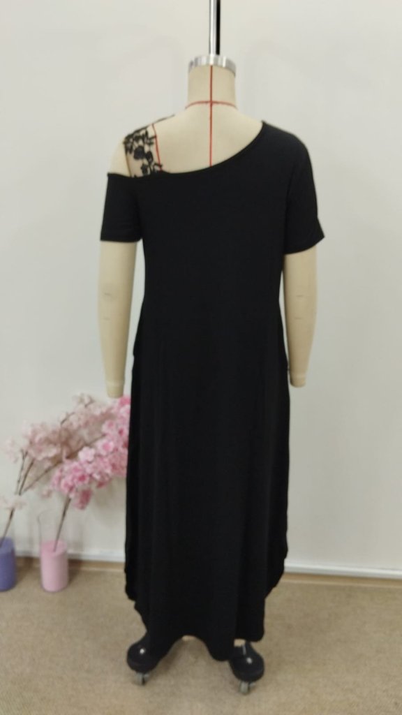 Rochie lungă din viscoză, cu mânecă scurtă și buzunar, pentru femei, cu umeri goi, 30961
