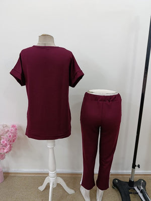 Kadın Kısa Kollu V Yakalı çift Renkli Viskon Iki Iplik Ikili Bluz Ve Pantolon Takım, 34678