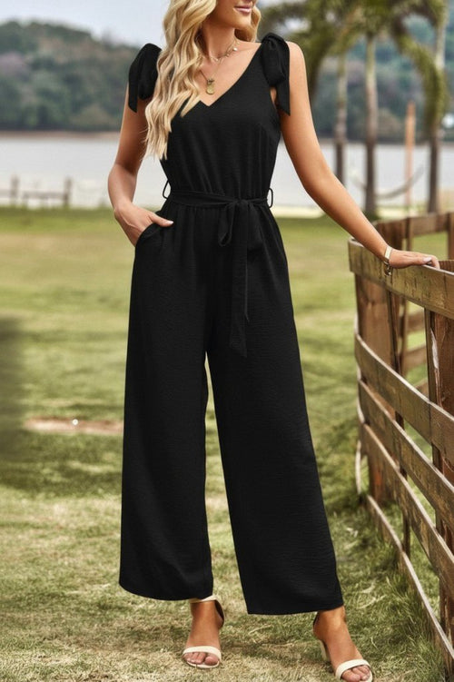 Kadın Omuzlardan Bağlamalı V Yakalı Beli Kuşaklı Aerobin Tulum, 30997