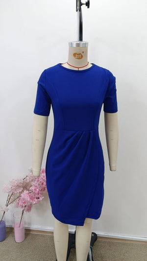 Rochie mini din crep importat, cu mânecă scurtă și guler rotund, cu încrețituri în față, pentru femei, 31004