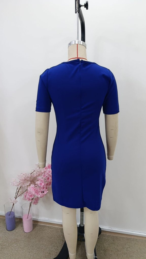 Rochie mini din crep importat, cu mânecă scurtă și guler rotund, cu încrețituri în față, pentru femei, 31004