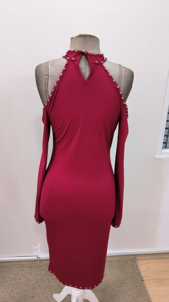 Rochie midi de damă cu imprimeu floral, cu umeri goi și decolteu în jos, 31019