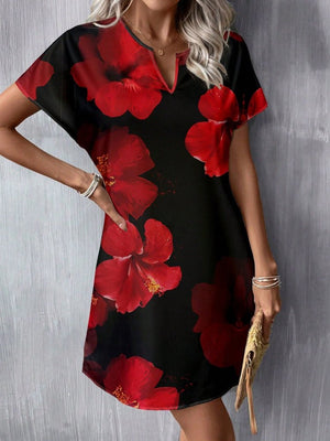 Rochie scurtă Supreme pentru femei, cu mânecă scurtă, decolteu în V, imprimeu floral, 31025