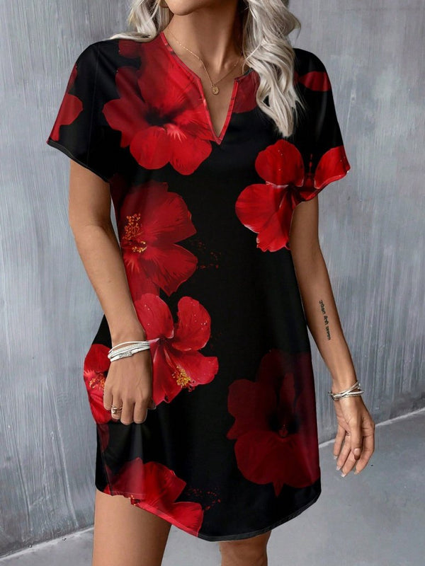 Rochie scurtă Supreme pentru femei, cu mânecă scurtă, decolteu în V, imprimeu floral, 31025