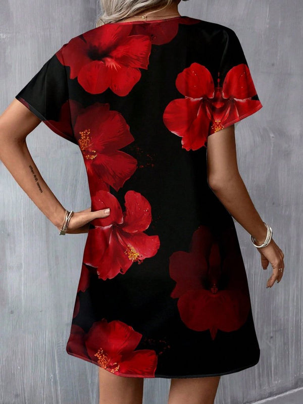 Rochie scurtă Supreme pentru femei, cu mânecă scurtă, decolteu în V, imprimeu floral, 31025