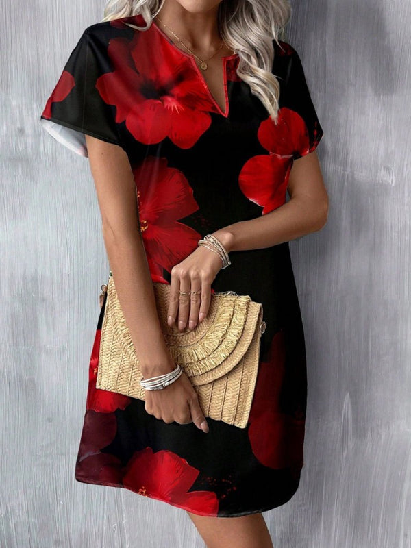 Rochie scurtă Supreme pentru femei, cu mânecă scurtă, decolteu în V, imprimeu floral, 31025