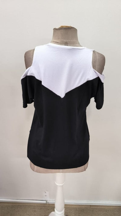 Women's Short Sleeve Crew Neck Two-Tone Viscose Blouse, 31030