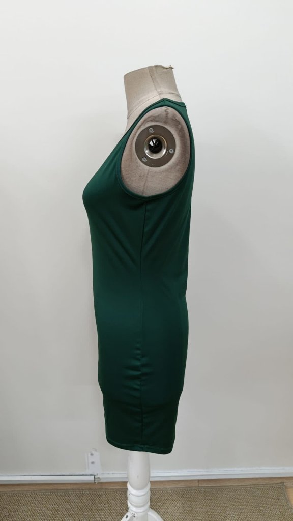 Rochie scurtă de damă cu guler rotund și bretele, model scuba, 34734