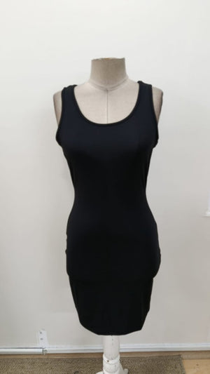 Rochie scurtă de damă cu guler rotund și bretele, model scuba, 34735