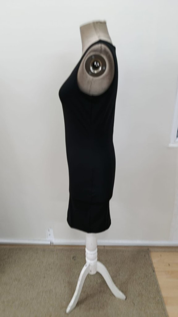Rochie scurtă de damă cu guler rotund și bretele, model scuba, 34735