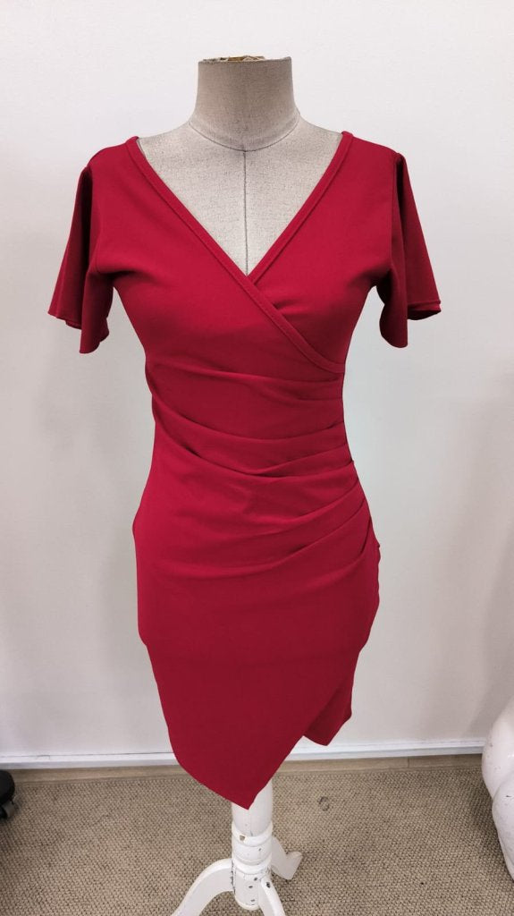 Rochie de damă din crep importat, cu mânecă lungă, decolteu înfășurat, volane, încrețituri laterale, 34737