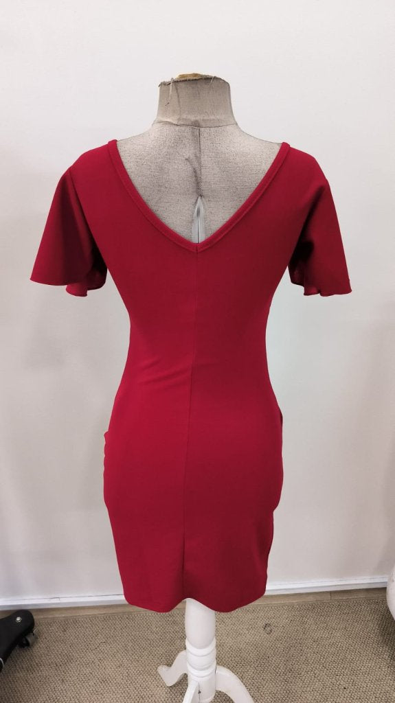 Rochie de damă din crep importat, cu mânecă lungă, decolteu înfășurat, volane, încrețituri laterale, 34737