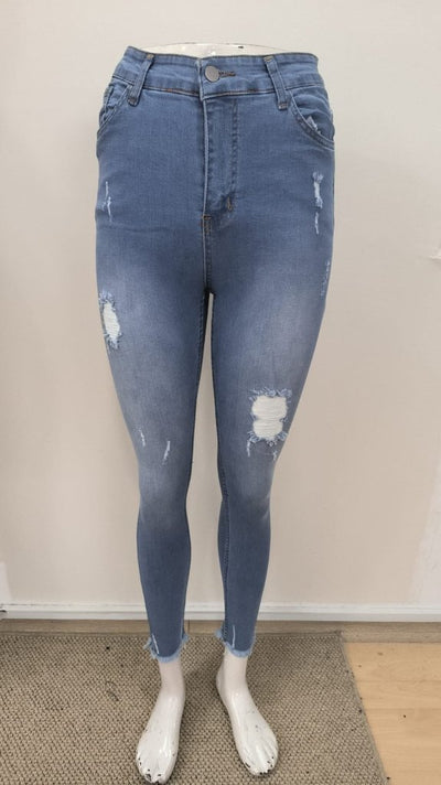 Pantaloni de blugi Skinny Dama, talie înaltă, cu aspect rupt, 31060