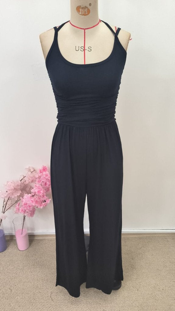 Salopetă lungă din viscoză, cu bretele, de damă, gât rotund, 31072