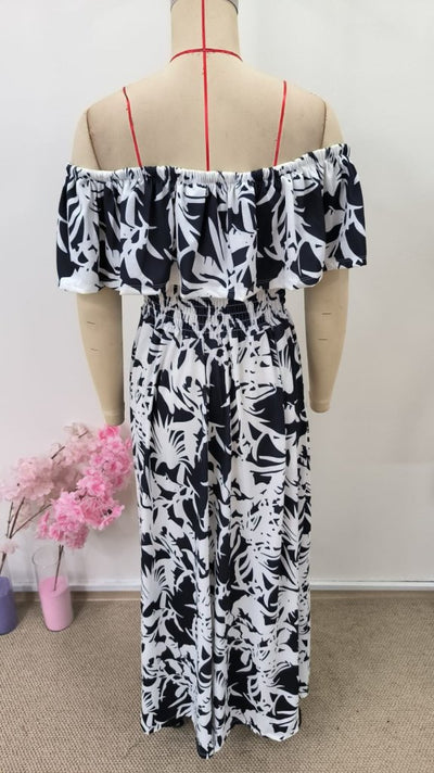 Rochie lungă Supreme pentru femei, cu umeri goi, decolteu Madonna, model floral și crăpătură, 34309