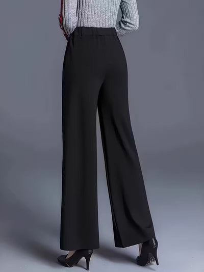 Pantaloni din crepă importată cu talie înaltă, piept nervurat, lărgime crescândă spre crac, 31137