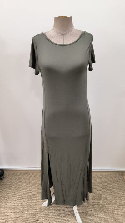 Rochie de damă din viscoză, cu mânecă scurtă, spate decoltată, cu crăpături, 31217